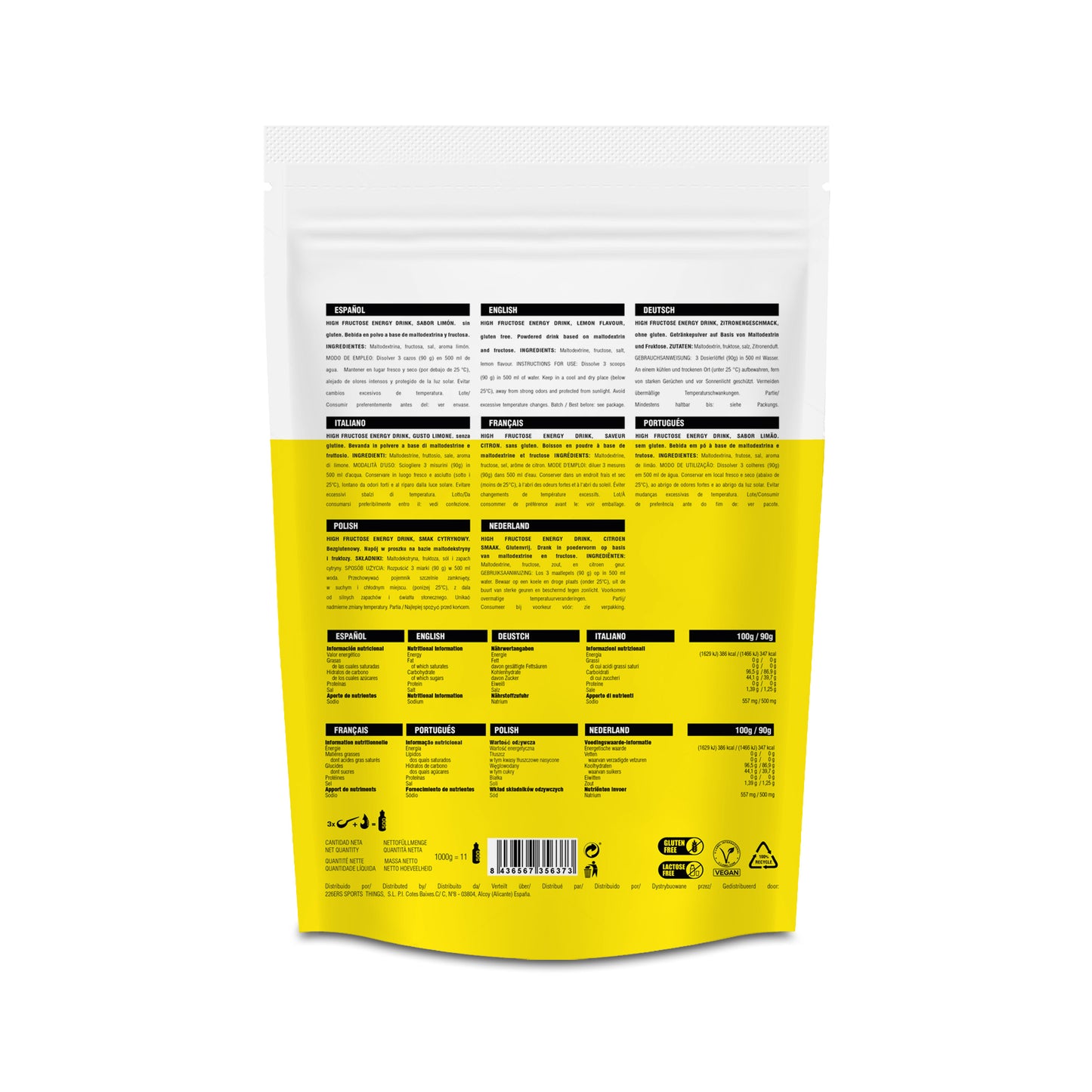HIGH FRUCTOSE ENERGY DRINK 1KG (SOFT LEMON)