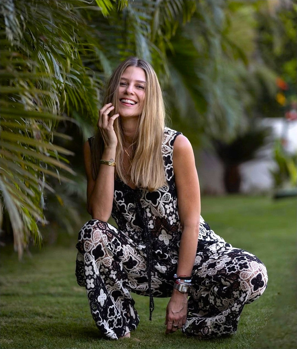 Pantalón - Floral Knit Raisin